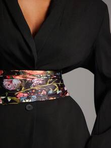 NYA SZN Lydia Printed Jacket Blazer Oversized Button Up Plunge Neck Modest Old Money Business Casual Everyday Casual Vintage Church Office Teacher Back To School Spring Winter Valentines Suitable For Commuting Outfits For Women - Black - View 7