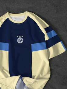 PAVTROS Men's Geometric Color Block Patchwork Casual Round Neck Short Sleeve T-Shirt - Multicolor - View 4