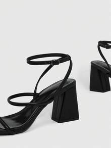 CUCCOO SZL Women Shoes Summer New Square Toe Thick High Heel Black Strap Ankle Strap Fashion Classic Comfortable Ankle Strap Sexy High Heel Sandals Valentine's Day - Black - View 6