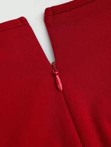 Franclia 女士优雅假日红色金属扣装饰无袖连衣裙 - Fiery Red - 查看 4