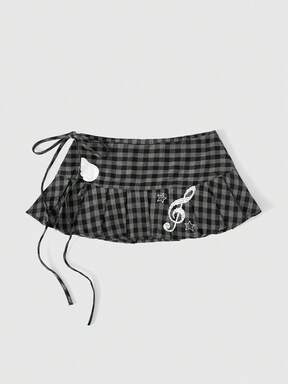 Anime 1pc Y2K Baddie Kawaii Sweet Retro Plaid Pop Art Polka Dot Wing Note Mass Produced Lace-Up Waist Accessory, Suitable For College, Shopping, Concerts, Etc.