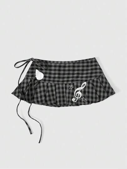 Anime 1pc Y2K Baddie Kawaii Sweet Retro Plaid Pop Art Polka Dot Wing Note Mass Produced Lace-Up Waist Accessory, Suitable For College, Shopping, Concerts, Etc.