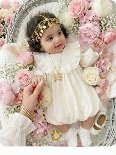 Newborn Baby Girl Cute Casual Apricot Ruffle Trim Short Sleeve Dress Cute And Casual Apricot-Colored Ruffled Short-Sleeved Dress For Newborn Girls; A Cute Apricot-Colored Jacquard Knit Dress; An Apricot-Colored Long-Sleeved Ruffled Tulip Dress; A Ladylike Apricot-Colored Tulip-Patterned Knit Dress.