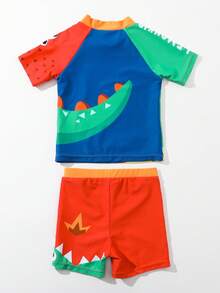 Young Boy Cartoon Dinosaur Print Beach Swimsuit