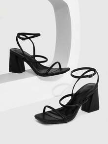 CUCCOO SZL Women Shoes Summer New Square Toe Thick High Heel Black Strap Ankle Strap Fashion Classic Comfortable Ankle Strap Sexy High Heel Sandals Valentine's Day - Black - View 2