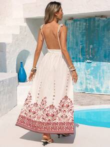 xheVivid Eden Vestido de playa suelto con cuello en V, espalda descubierta y cintura ceñida para mujeresxhe - Multicolor - Ver 8