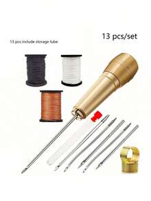 皮革缝纫套装，含DIY铜柄锥子，适用于皮革、帆布、帐篷和鞋子的修补（针和盒子颜色随机） - 彩色 - 查看 20