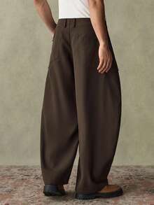 SWAVVY Pantaloni casual evazați pentru bărbați, culoare solidă, cu buzunare, stil utilitar - Maro - Vizualizare 2
