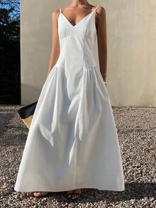 DAZY 女士休闲度假风白色吊带连衣裙，春夏款，情人节款 - 象牙白色 - 查看 7