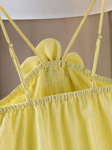 Teenage Vacation Style Long Floral 3D Strap Dress - Yellow - View 4