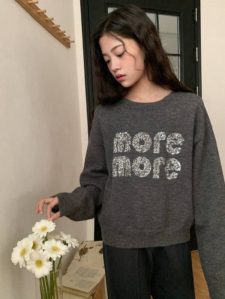 Teen Girls' Printed Crew Neck Sweater