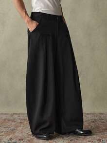 SWAVVY Quần dài nam màu trơn có túi, ống cong, dáng rộng, quần dài nam dáng suông, quần tây nam, quần ống rộng nam, quần kiểu Nhật cho nam, quần vải lanh đen kiểu Treaty Oak Revival, quần ống rộng nam, quần tây nam, quần Sumwon ngày Thánh Patrick - màu đen - Xem 3