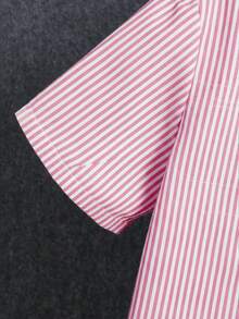 SHEIN 男童条纹印花短袖衬衫 - 粉色 - 查看 5