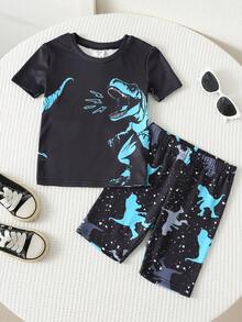 Bubblio Young Boys Black Knitted Short Sleeve Regular Length Dinosaur Animal Print PJ Set2pcs Young Boy Snug Fit Glow-In-The-Dark Dinosaur Print Short Sleeve Shorts Knit Soft & Breathable Pajama Set,Toddler Boy Clothes,Toddler,Easter Gift For Boys Night Clothes For Boys Glow In The Dark Pajamas Boys Pajama Sets Shorts - Black - View 4