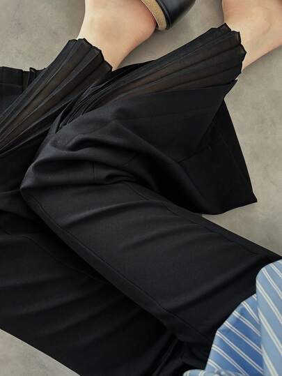 FRIFUL Women's Chiffon Pleated Solid Color Flare Pants