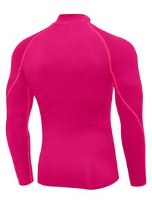 Gym Rark Kaos Olahraga Lengan Panjang Kerah Tinggi Motif Minimalis Pria, Kaos Kompresi Pria, untuk Gym - Hot Pink - View 2