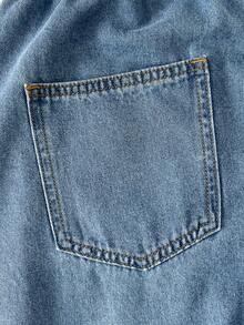 Teen Boy Fashion Casual Y2k Vintage Cool Street Returns To School College Simple Side Slits And Elastic Waist Design Blue Denim Loose Wide-Leg Jeans For Teen Boy Clothes Teen Boy Dailywear And Teen Boy Winter And Fall Rave Outfits Festival And Outfits Streetwear Clothes - Blue - View 4