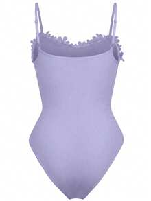 Rometta Body ajustado de talla grande con parches de encaje de unicolor - Morado - Ver 2