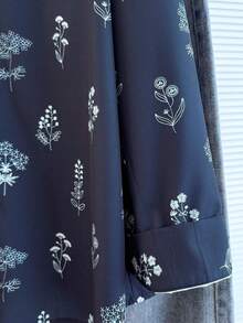 GlowEve CURVE 大码印花衬衫，适合春、夏、秋季穿着，藏蓝色长袖宽松衬衫，休闲纽扣衬衫，女士真丝上衣 - 寶藍色 - 查看 4