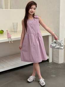 Dazy Kids Girls Embroidered Sleeveless Round Neck Dress, Tween Girl Fall Clothes - Purple - View 1