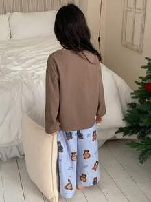 DAZY 2件套女童圆领长袖针织上衣和裤子家居服套装 - 棕色 - 查看 3