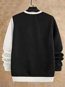 Manfinity VCAY Men's Adventure Slogan Print Sweatshirt Black And White Contrast Color Two Tone Long Sleeve Crew Neck Tee,Streetwear Autumn Back-To-School Graduation - White - View 2