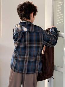 DAZY 男童格子印花纽扣前开襟休闲长袖衬衫