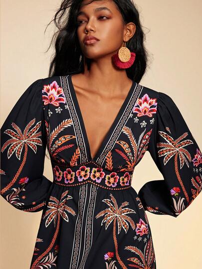 Travachic Women's Fitted V-Neck Mini Dress With Printed Woven Fabric, Suitable For Spring/Summer Vacation,Vacation Casual Terno Outfit For Women,Summer Holiday Outfits,Spring Break Outfits,Party Outfit,Beach Outfit,Spring Clothing,Valentine's Day,Valentine Outfits For Women,Carnival Costume,Elegant,Floral,Carnival,Spring To Summer ,Party ,Summer Dress,Valentine's Day Dress,Wedding Guest Dress For Women,Birthday Dress,Party Dress,Elegant Dresses For Women,Floral Dress,Summer Dress,Carnival Costume, Mexican Style Dress Women Boho Dress For Women, ,Summer Dress,Spring Dresses For Women