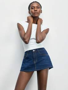 Maija Falda pantalón vaquera casual y versátil con bolsillos para uso diario - Azul lavado oscuro - Ver 4