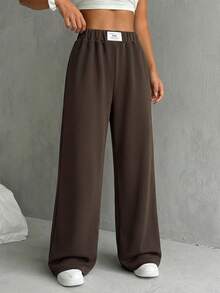 SHEIN EZwear Quần lửng ống rộng màu nâu cà phê dành cho nữ, kiểu dáng thường ngày, phối nhiều mảng màu, phù hợp cho mùa tốt nghiệp, mùa tựu trường và cho giáo viên. - Cà phê nâu - Xem 4