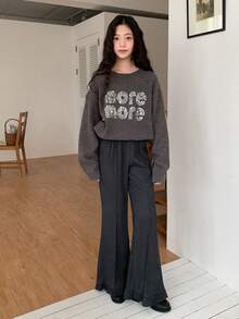 Dazy Kids Teen Girls' Fashionable Casual Everyday Commute Solid Color Textured Fabric Flare Pants - Grey - View 9