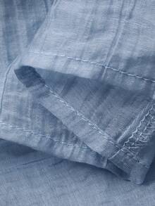 Dazy-Less Women's Embroidered Keyhole Neck Sheer Ruffle Trim Long Sleeve Blouse Vacation - Blue - View 7