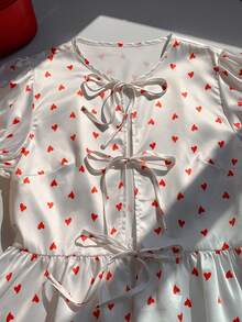 Comfortcana Women's Valentine's Day Heart Print Tie Front Shirt Valentine Clothes - White - View 7