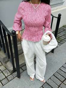 Siren Gaze Women's Striped Print Long Sleeve Shirt - Pink - View 3