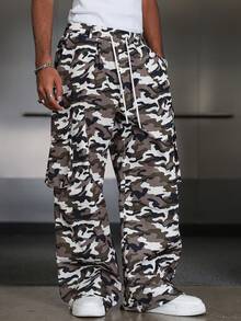 Manfinity EMRG 男士迷彩印花抽绳腰宽松阔腿裤 - 彩色 - 查看 5