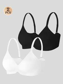 NudeFit 2pcs/Set Women's Seamless Wireless Bras, Soft Supportive Jelly Padded, Minimalist Solid Color Everyday Bras - Black and White - View 5