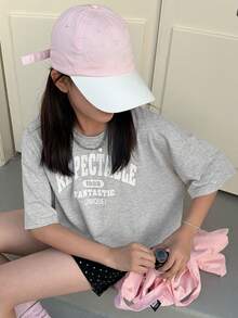 DAZY 少女印花落肩T恤，秋夏季 - 灰色 - 查看 5