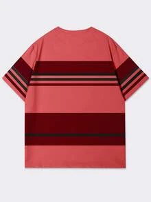 Manfinity Homme Áo thun nam tay ngắn cổ tròn in chữ và sọc, kiểu dáng thường ngày, đa năng. - Nhiều màu - Xem 5