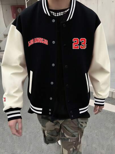 Manfinity Sport Corelite Herren Jacke mit Buchstaben- und Nummern-Muster, gestreift, Kontrastfarben, Langarm, Lässig Sport Baseball Jacke