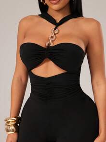 Radiana 女士性感优雅独特黑色金属链条吊带连体裤，修身阔腿连体裤，休闲裤，适合日常外出、夜生活、派对、鸡尾酒会、俱乐部、晚宴、约会、音乐会、度假、节日等场合。 - 黑色 - 查看 6