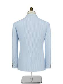 Manfinity Mode Men's Striped Lapel NeckLong Sleeve Single-Breasted Casual/Business Suit Jacket - Blue - View 2