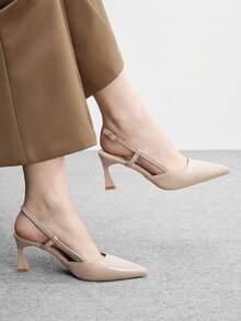 CUCCOO BIZCHIC 尖头细高跟杏色后跟带简约经典女士高跟鞋，适合日常、通勤、优雅场合和派对等各种场合。