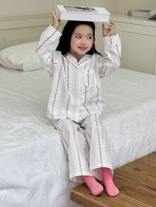 DAZY 女童碎花长袖纽扣上衣和裤子睡衣套装 春季 - 白色 - 查看 7