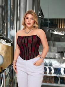 Hourglow Top bandeau élégant en maille rose avec laçage dans le dos pour les femmes de grande taille, pour les silhouettes en sablier et en forme d'heure de sablier, Saint-Valentin - Noir - Voir 7