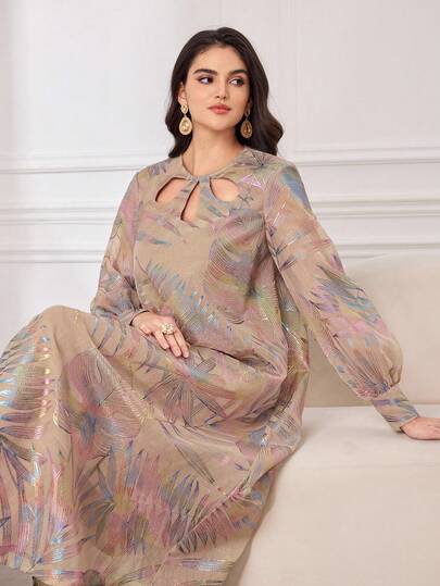 Layrah Elegant Vintage Luxurious Patchwork Petal Collar Loose Long Sleeve Luxury Dress For Women