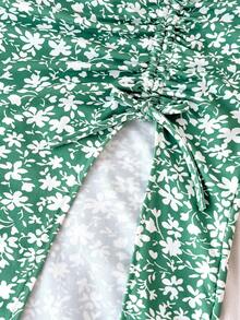 SHEIN 少女绿白两件套：纯色吊带上衣和碎花开衩裙，休闲假日装 - 薄荷綠 - 查看 3