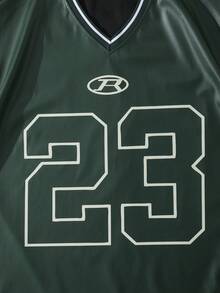 ROMWE MEN Camiseta de manga corta holgada de cuero sintético para hombre, estilo callejero retro - Verde militar - Ver 2