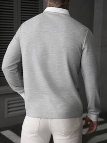 Manfinity Homme Men's Contrast Color Long Sleeve Casual Commuter Polo Shirt - Grey - View 2
