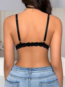 1 pieza Sujetador de mujer con triángulo de encaje negro sexy - Negro - Ver 2