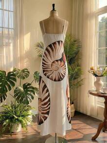 Women's Summer Vacation Casual Printed Spaghetti Strap Dress - White - View 2